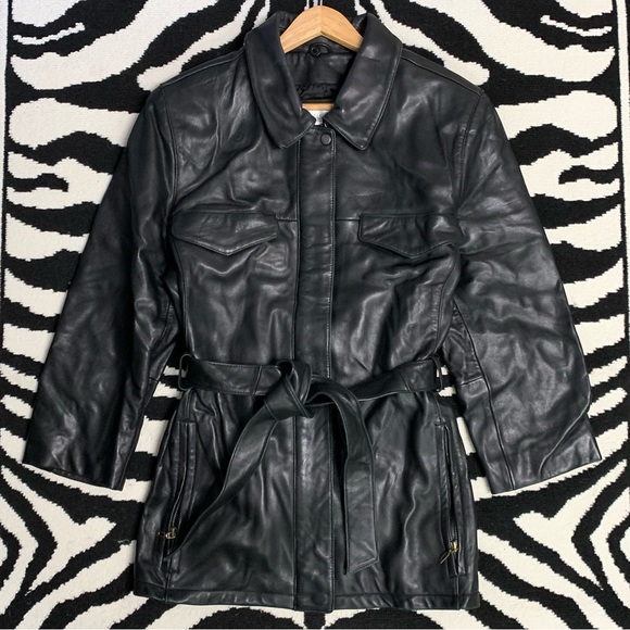 Vintage Y2K Lamb’s Leather Belted Trench Coat Size XL - Picture 5 of 12